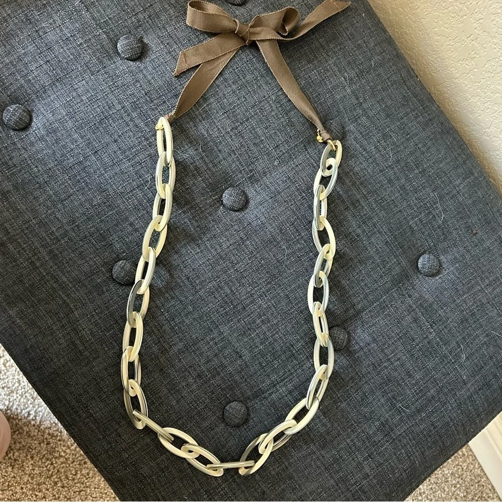 J. Crew Acrylic Chain Necklace Green Ribbon Tie